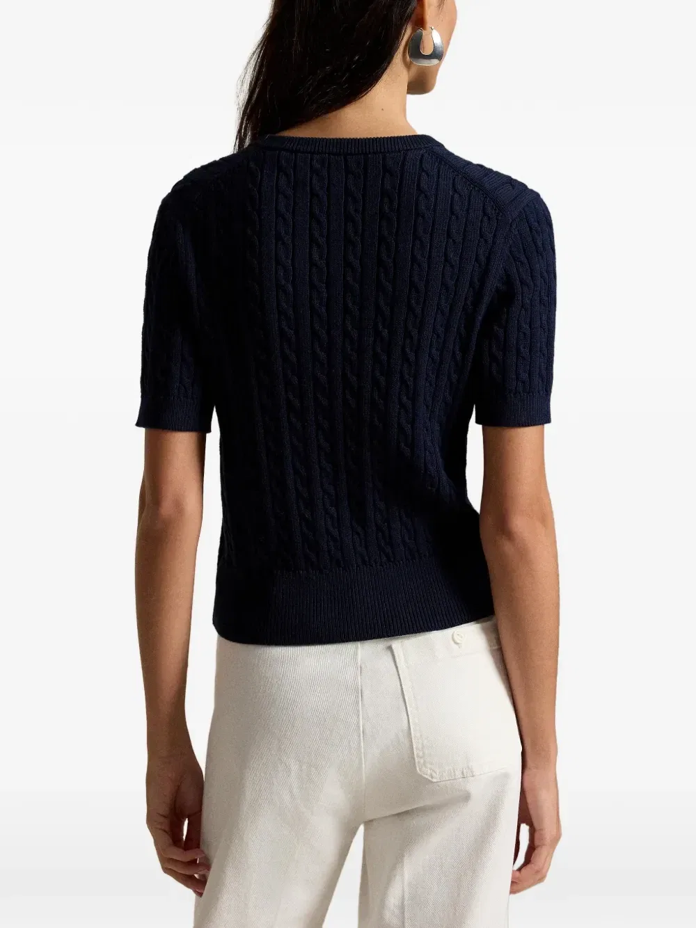 Топ фактурной вязки с короткими рукавами Polo Ralph Lauren, синий — фото 4