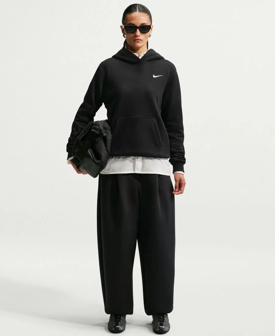 Худи Nike Studio Fleece с капюшоном, длинным рукавом и логотипом Swoosh, Total Black/Sail