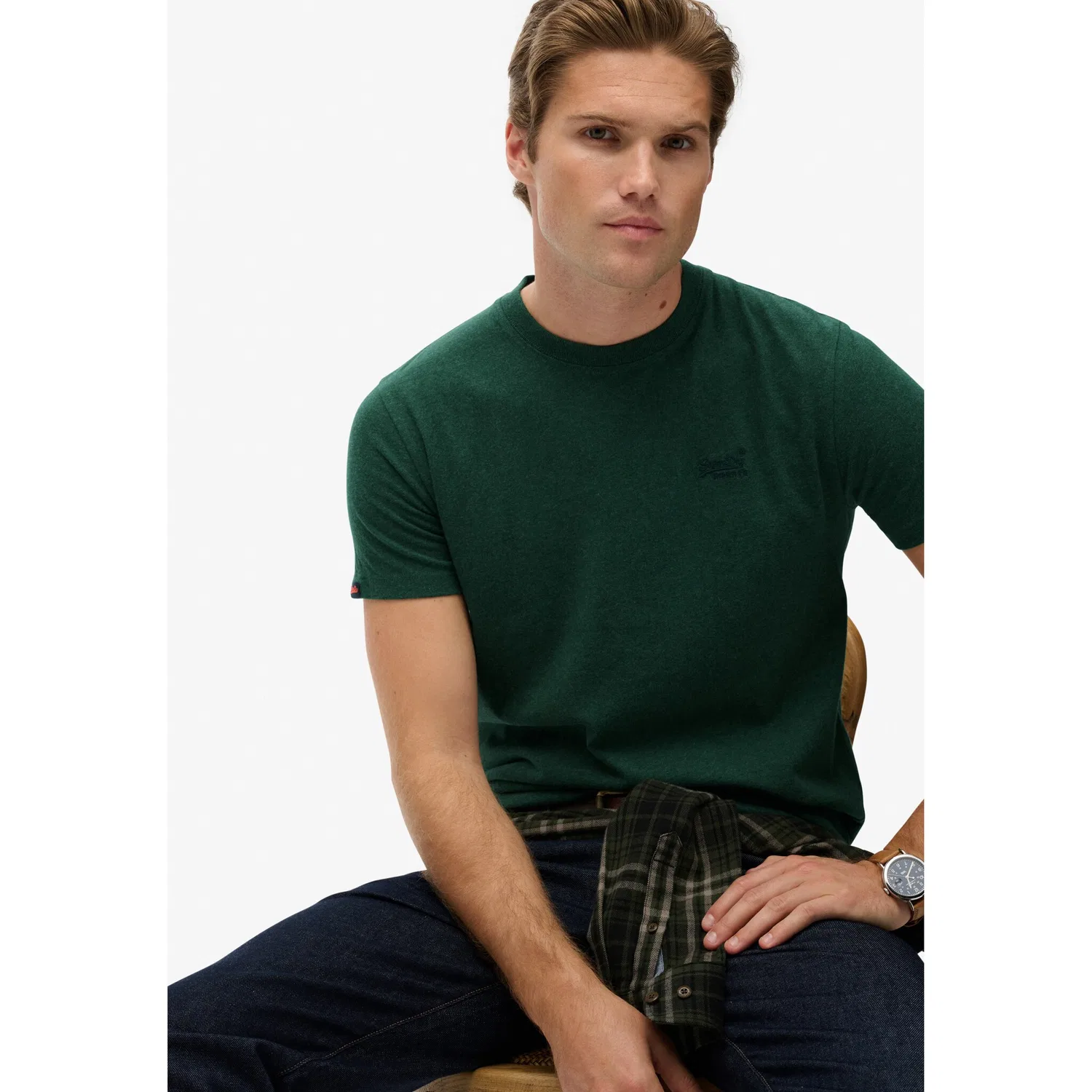 Детская хлопковая футболка с вышивкой Superdry, Pitch Green Marl — фото 2