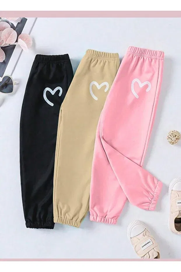 Детский спортивный костюм для девочек с принтом 3-Piece pink-beige-black heart girl's tracksuit winter new Vestir Bien, Beige