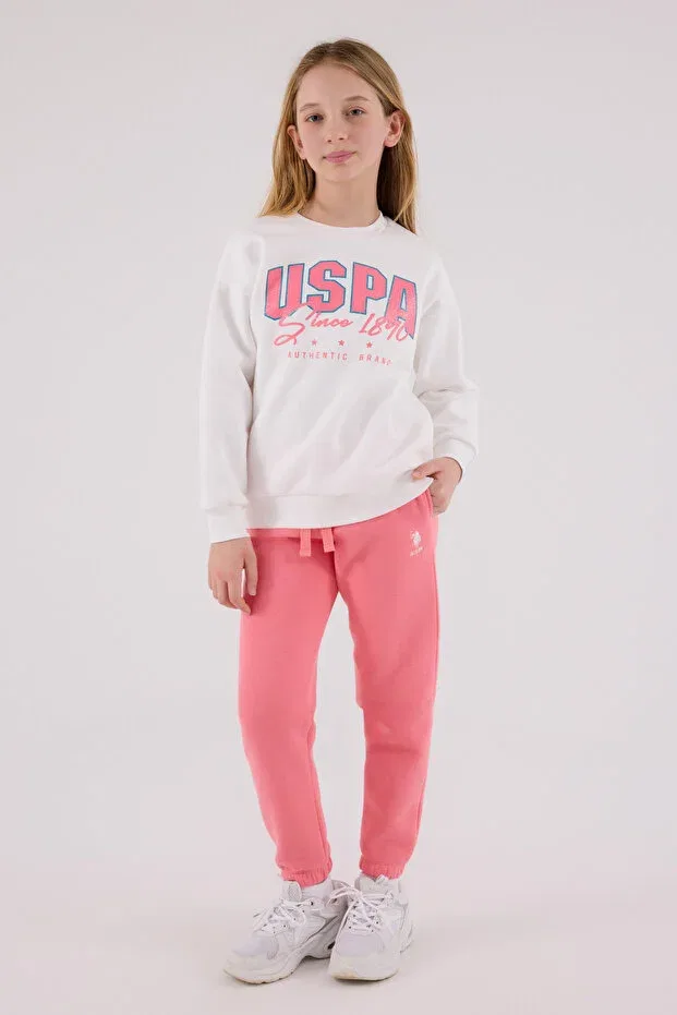 Детский комплект спортивного костюма для девочек с вышивкой U.S. Polo Assn., White