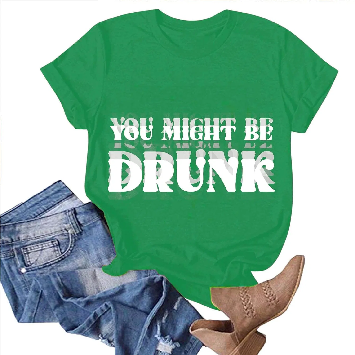 Женская футболка с графическим принтом Crew Neck, Green — фото 4