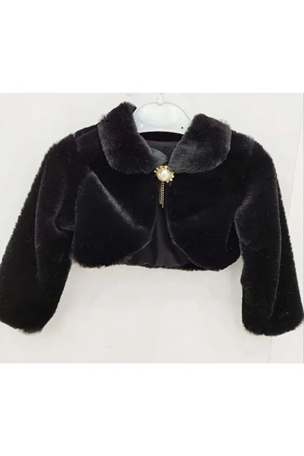 Детское болеро для девочек плюшевое с длинным рукавом Mnk Baby&Kids, Black — фото 2