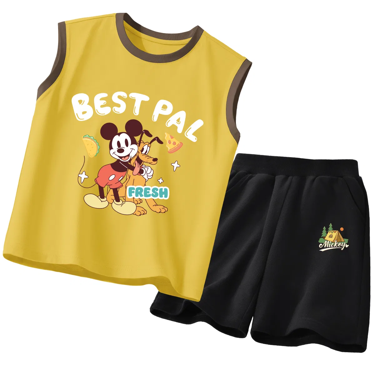 Детская повседневная спортивная футболка с круглым вырезом, Disney, Di Owns Brown Yellow+Di Tent K Black