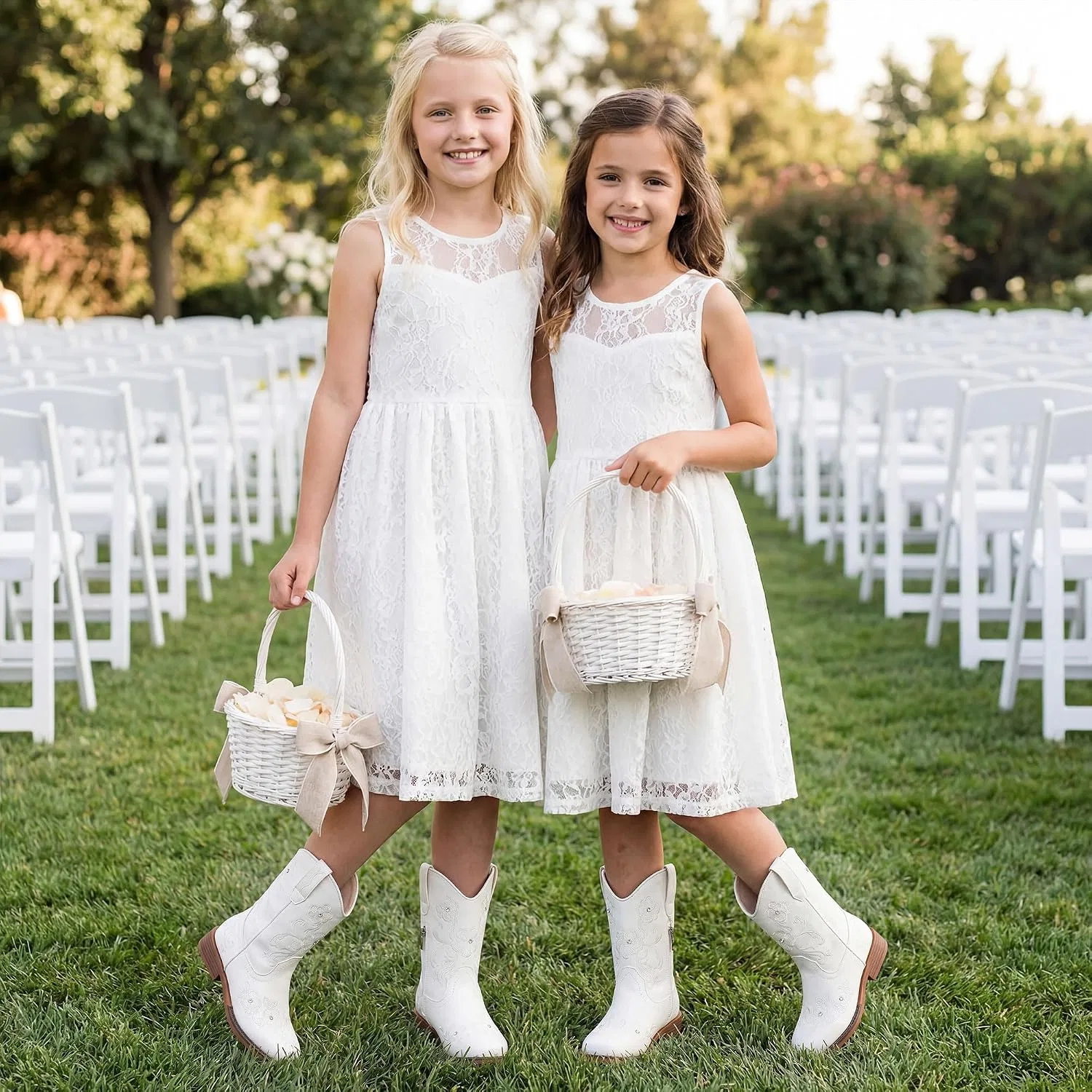 Детские сапоги для девочек с цветочной вышивкой Cowgirl Boots Motasha, White — фото 3