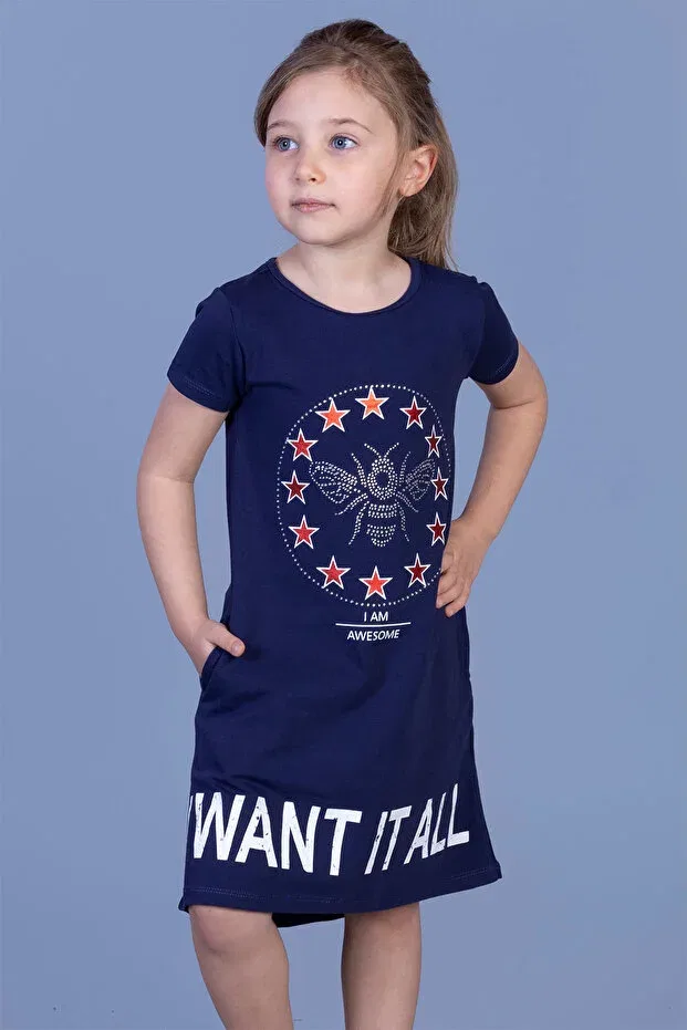 Детское платье для девочек с принтом I Want It All Toontoy, Navy Blue