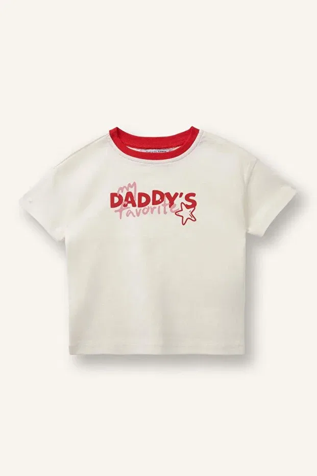 Детская футболка для девочек с принтом Relax Fit Printed Ribbed Short Sleeve T-Shirt Baby Girl Defacto, Ecru-Er105