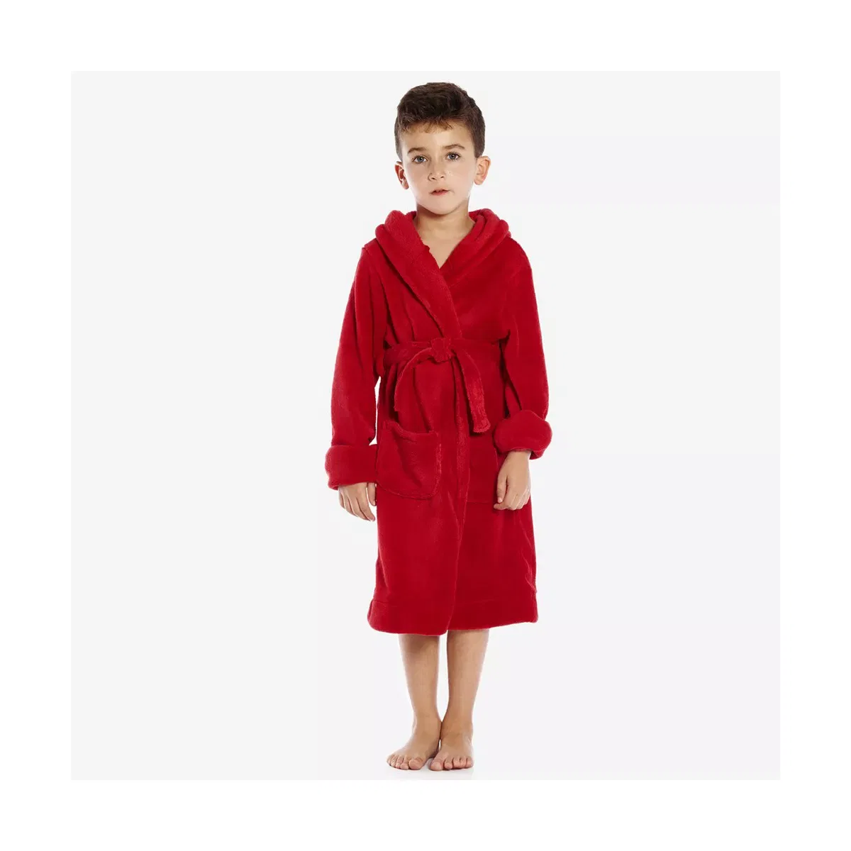 Детский махровый халат с капюшоном из флиса LEVERET, Red