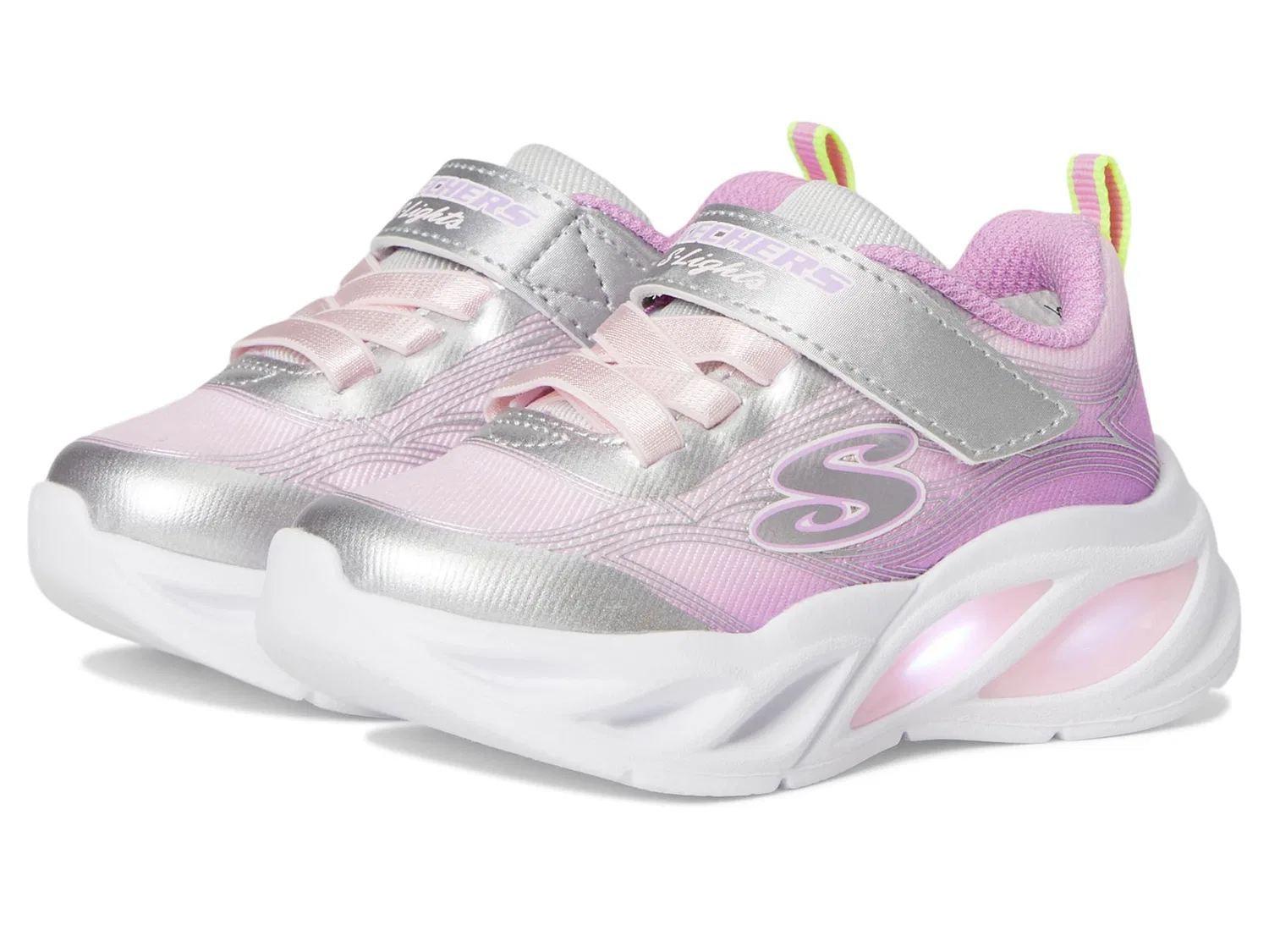 Детские кроссовки для девочек с подсветкой Skechers Cosmic Glow, Silver Multi