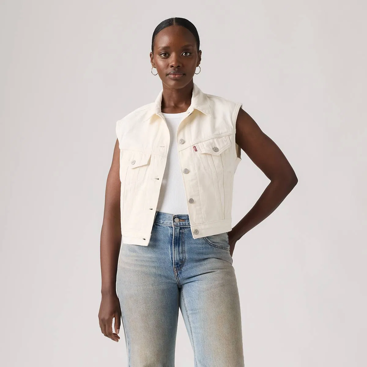 Укороченный жилет дальнобойщика 90-х Levi's, Blank Impact - White — фото 3
