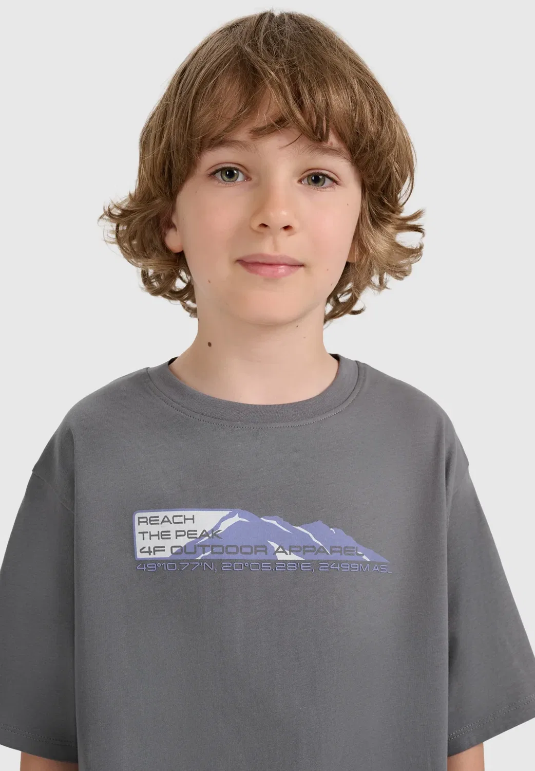 Футболка oversize z nadrukiem chłopięcy - biała 122 (6-7 лат) - футболка с принтом 4F, Middle Grey — фото 4
