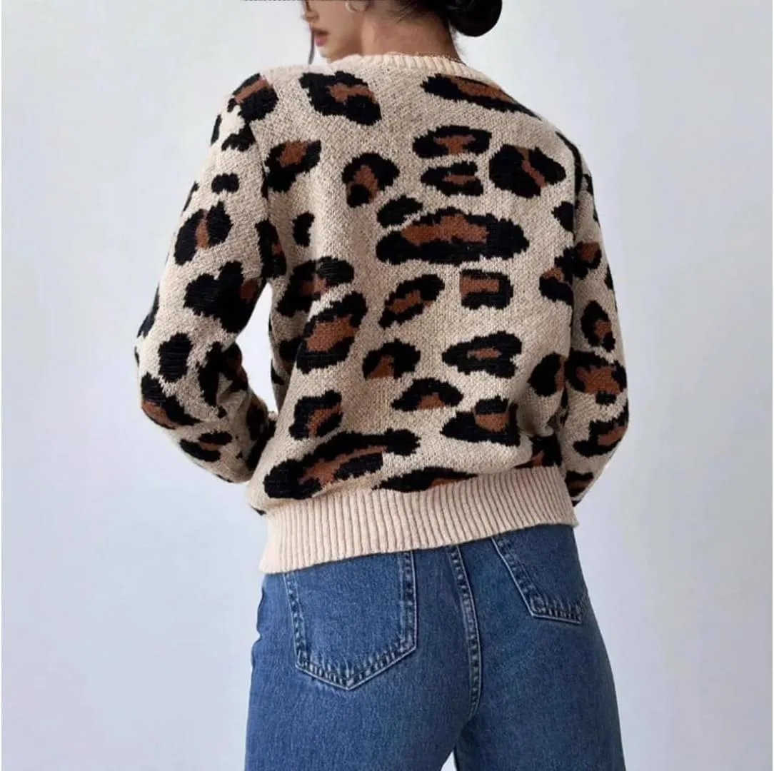 Женский свитер с принтом Retro Leopard Print, Leopard — фото 2