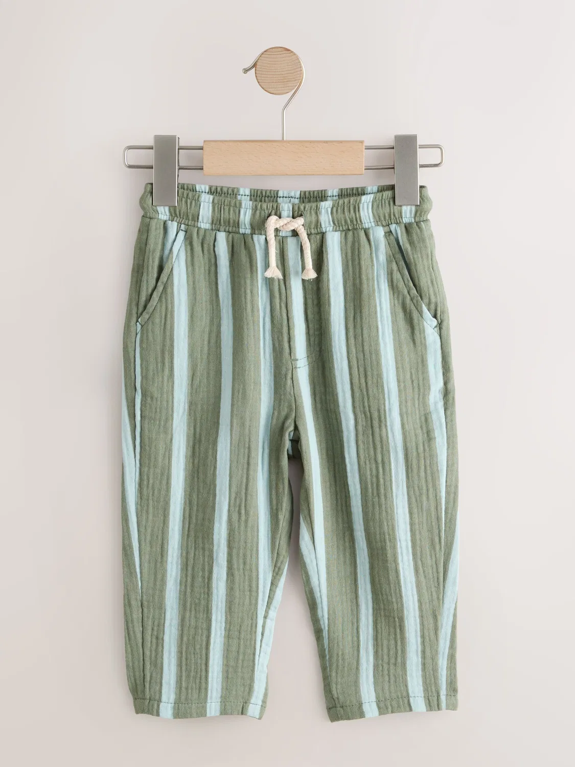 Брюки из мягкой текстурированной ткани на завязках Next, Sage Green Striped — фото 4