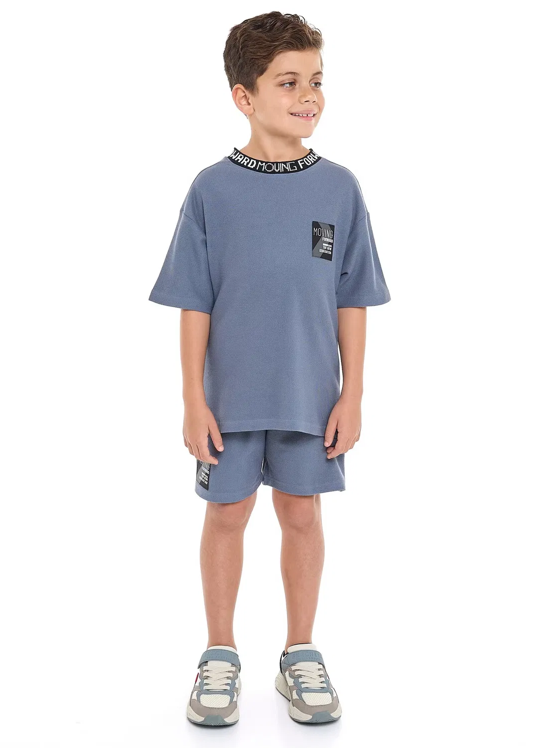 Комплект из футболки и шорт с жаккардовым принтом, модель Oversized, Victor And Jane, темно-синий — фото 3