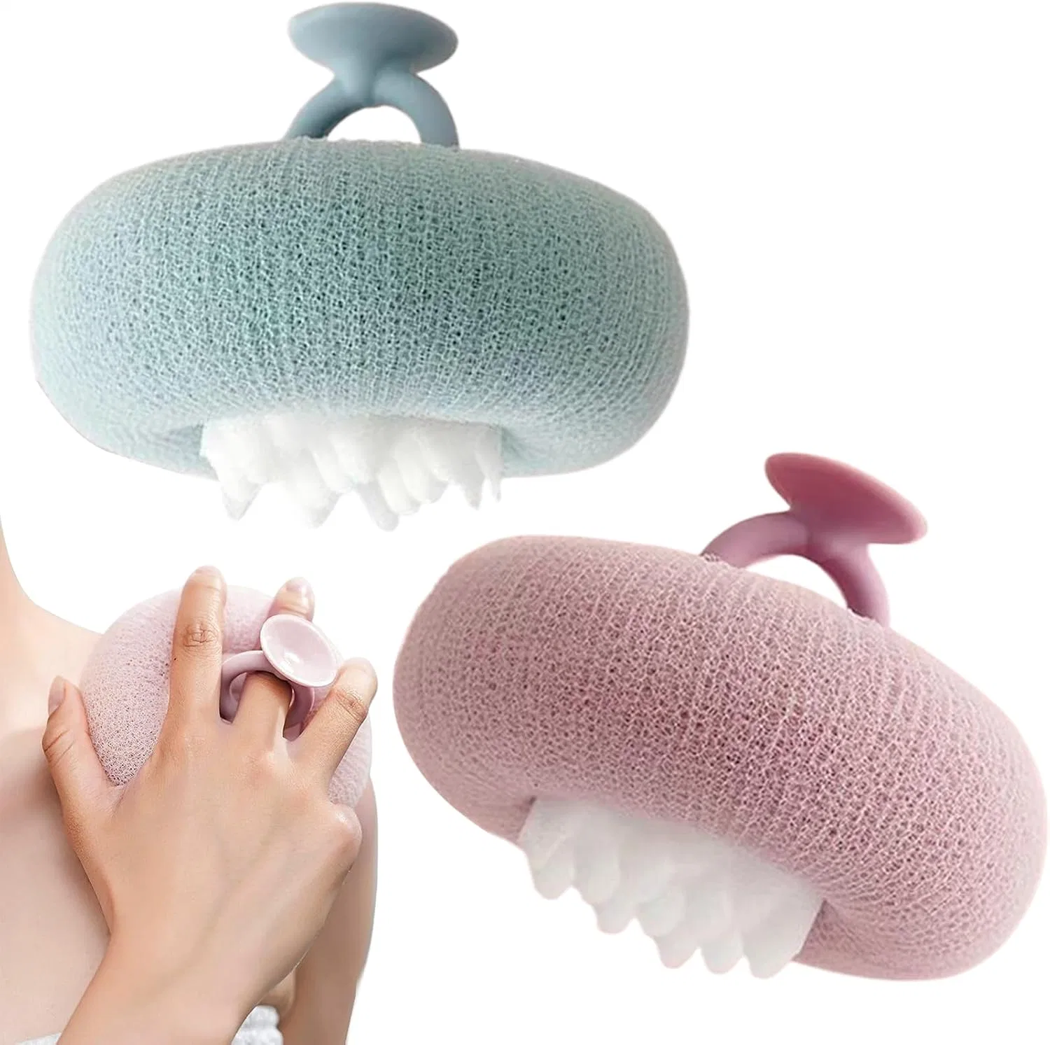 Губка для душа с рисунком подсолнуха, 2 шт., Saugnapf Waschbürste, Mesh Scrubber, Lila + Blau Generisch