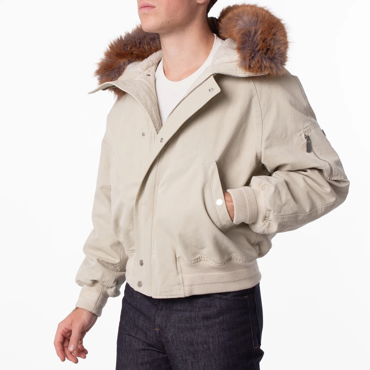 Куртка-бомбер хлопковая с отделкой из искусственного меха Natural Faux Fur Trim Cotton Bomber Jacket Burberry, Plaster — фото 2