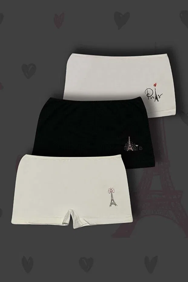 Детский комплект трусов для девочек хлопковый с принтом Gri Mor Tekstil, White/Black/Ecru