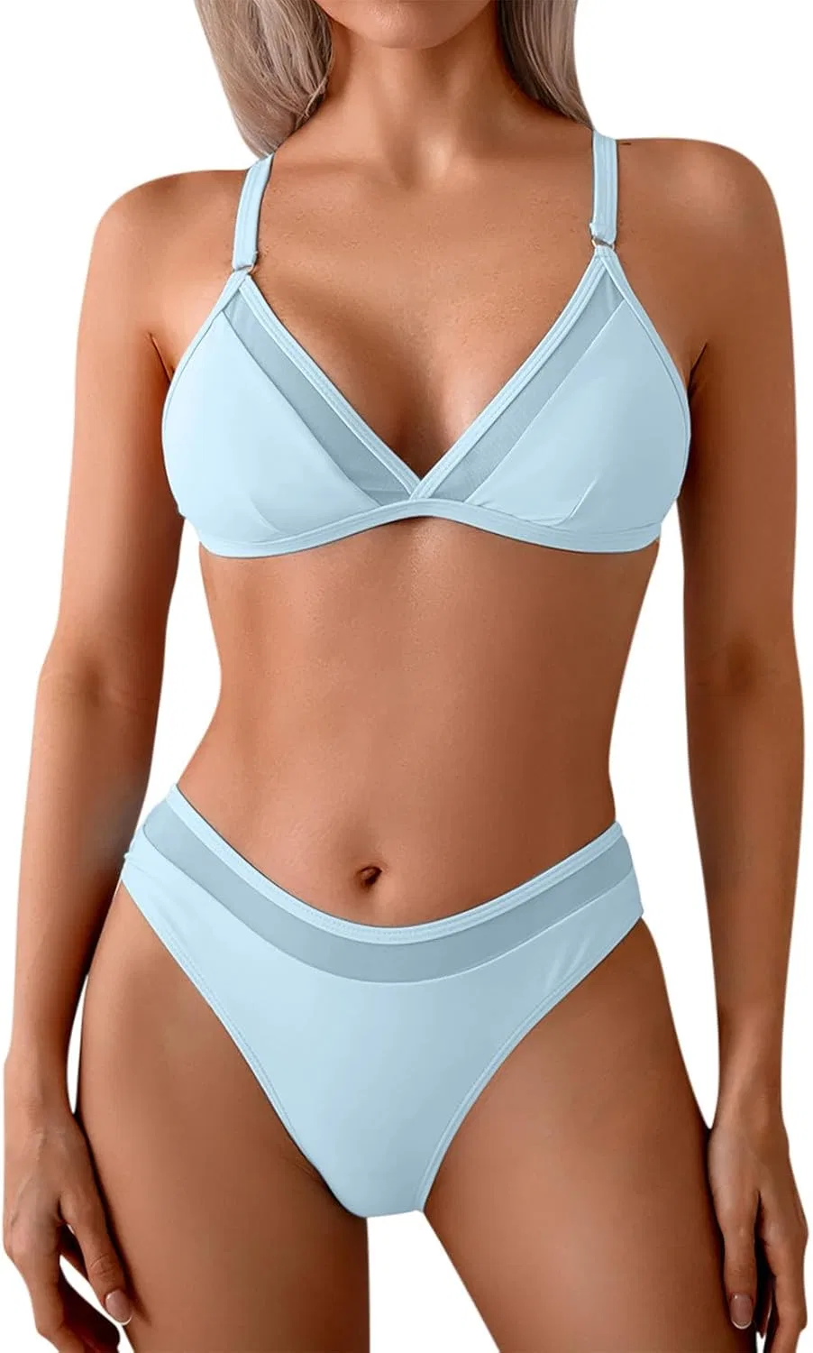 Женский бикини-комплект с высокой талией Push-up V-Neck, Light Blue