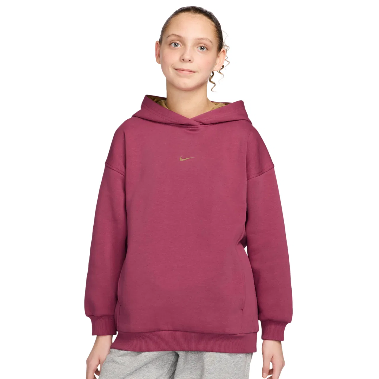 Худи для девочек Club Fleece Oversize Nike, золотистый/розовый