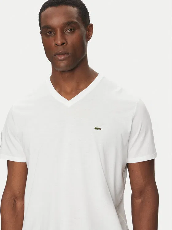 Футболка Lacoste Regular Fit, V-образный вырез, белый — фото 4