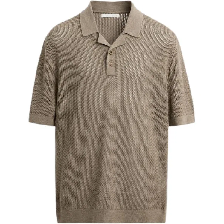 Мужское поло бежевое с воротником и прямой посадкой ZARA, Beige