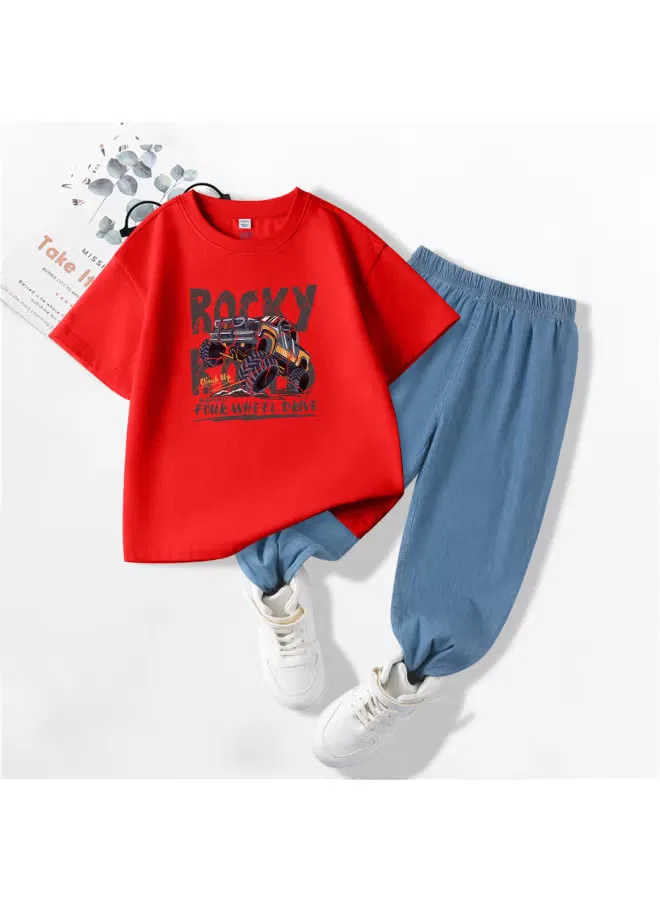 Jeanswest Комплект футболка с коротким рукавом и джинсовые брюки, красный — фото 2