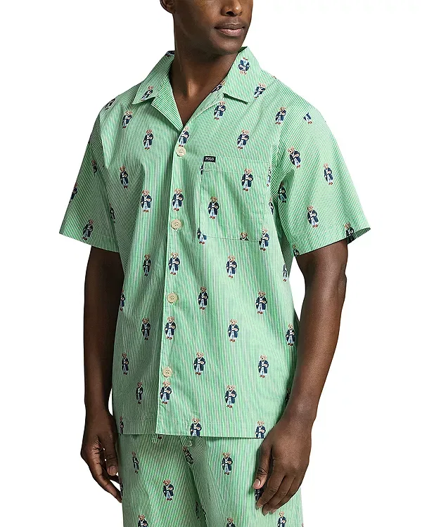 Женская пижамная рубашка с коротким рукавом с принтом Polo Bear Polo Ralph Lauren, Morning Robe Bear Stripe
