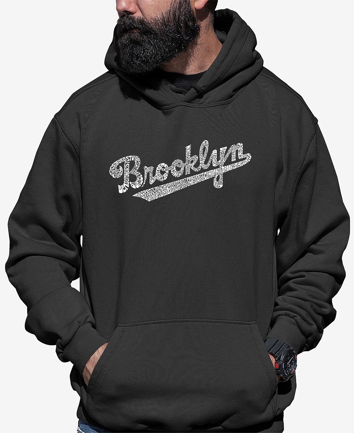 

Мужская толстовка с капюшоном word art brooklyn neighborhoods LA Pop Art, темно-серый