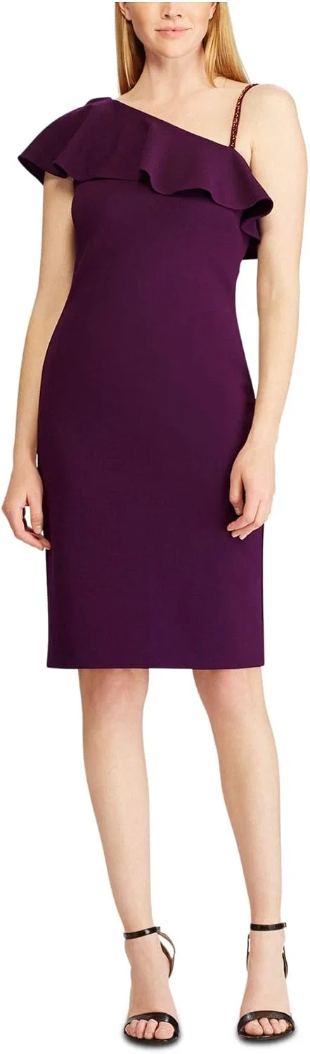 Женское вечернее платье с рюшами и бисером Ralph Lauren, Purple