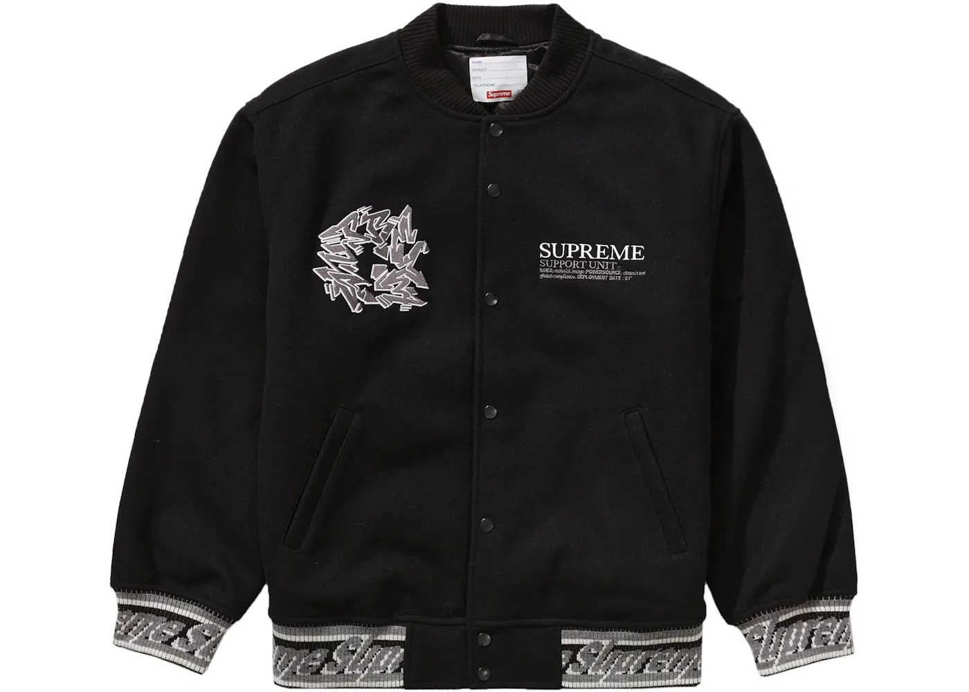 Мужская куртка-бомбер Supreme Support Unit Varsity Jacket, Black — фото 3