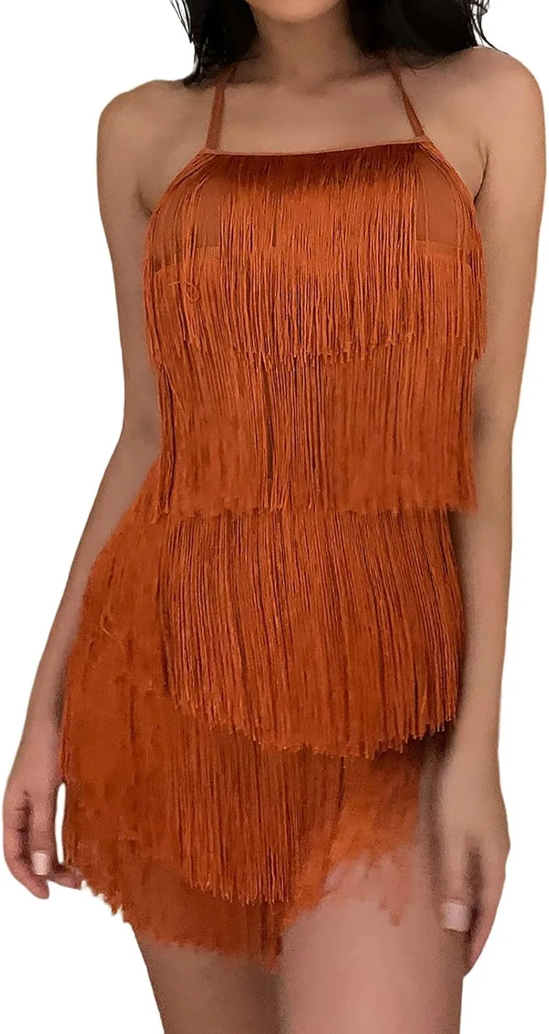 Женское платье без рукавов с бахромой, Western Dress, коричневый