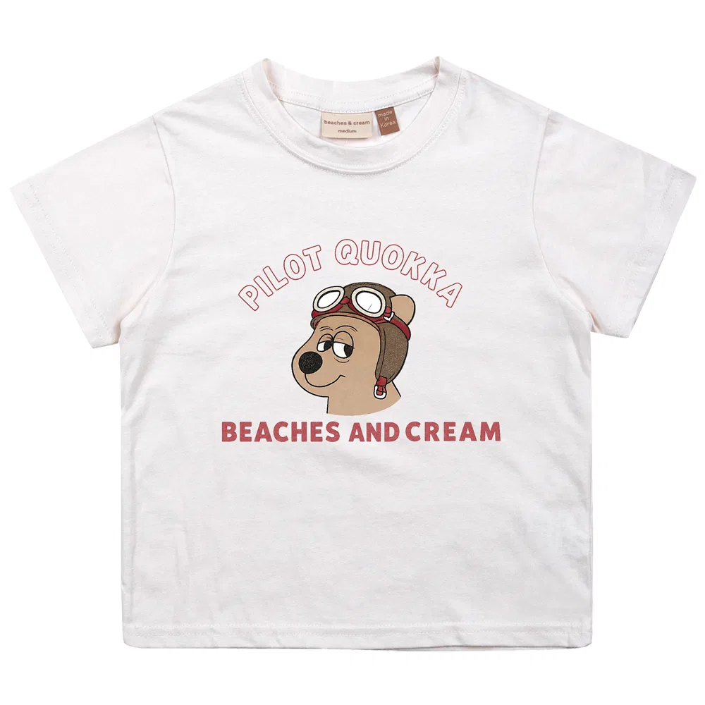 Детская футболка с коротким рукавом с принтом Pilot Quokka BEACHESAND CREAM KIDS, White