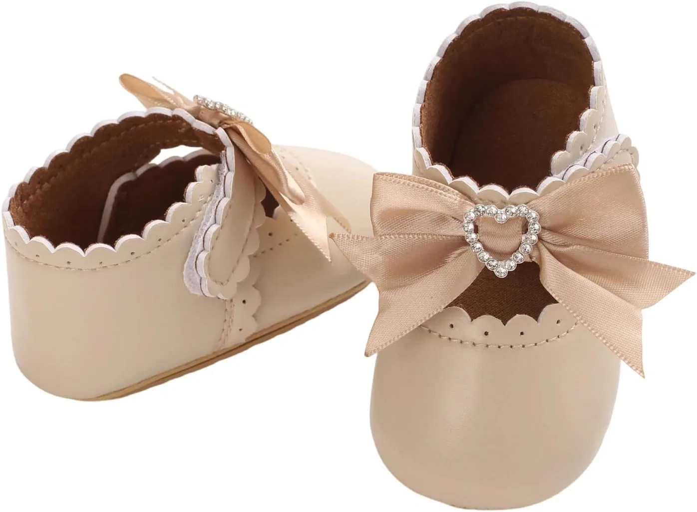 Детские туфли Мэри Джейн для девочек с принтом Rhinestone Heart Bow WaiHeikki, Khaki