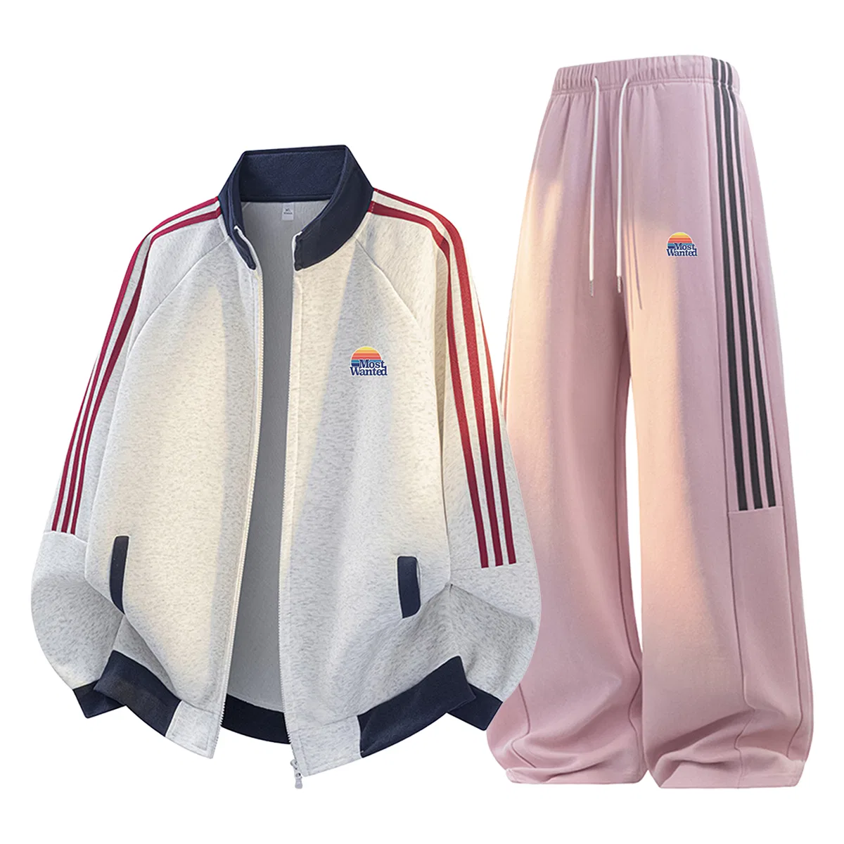 Детский комплект спортивной одежды с брюками Light Heather Gray+Pink Pants MostwantedLab, Light Heather Gray+Pink