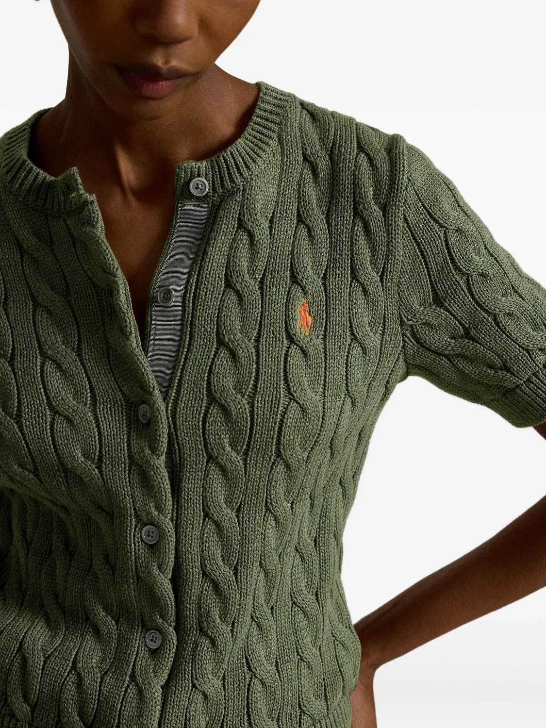 Polo Ralph Lauren Кардиган в косах хлопковый зеленый — фото 3