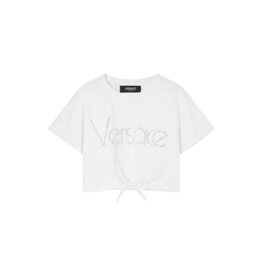 Футболка хлопковая с логотипом Kids Logo Motif Crewneck Young Versace, White Crystal