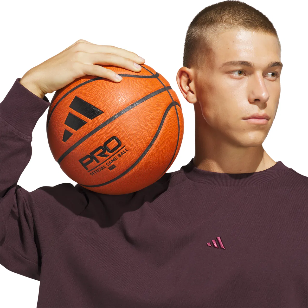 Мужская футболка с длинными рукавами из хлопкового джерси Basketball Single Jersey Adidas, Shadow Maroon — фото 3