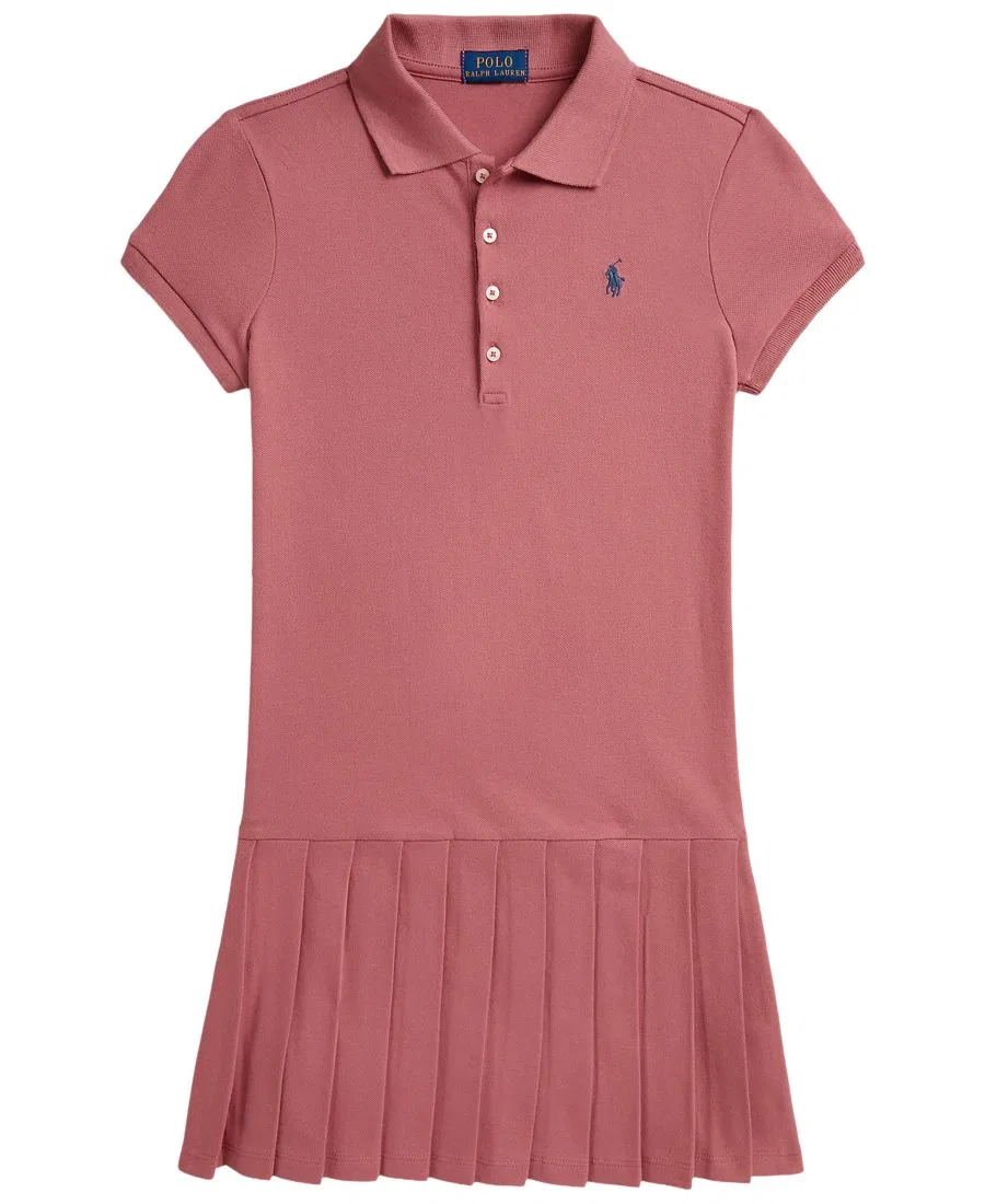 Платье-поло с плиссированной юбкой, модель Pleated Stretch Mesh Polo Dress Polo Ralph Lauren, Canvas Pink