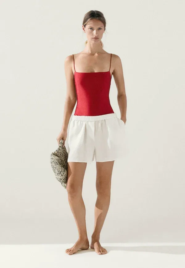 Купальник с тонкими бретелями, Polyamide, Swimsuit with thin straps, Massimo Dutti, красный — фото 2