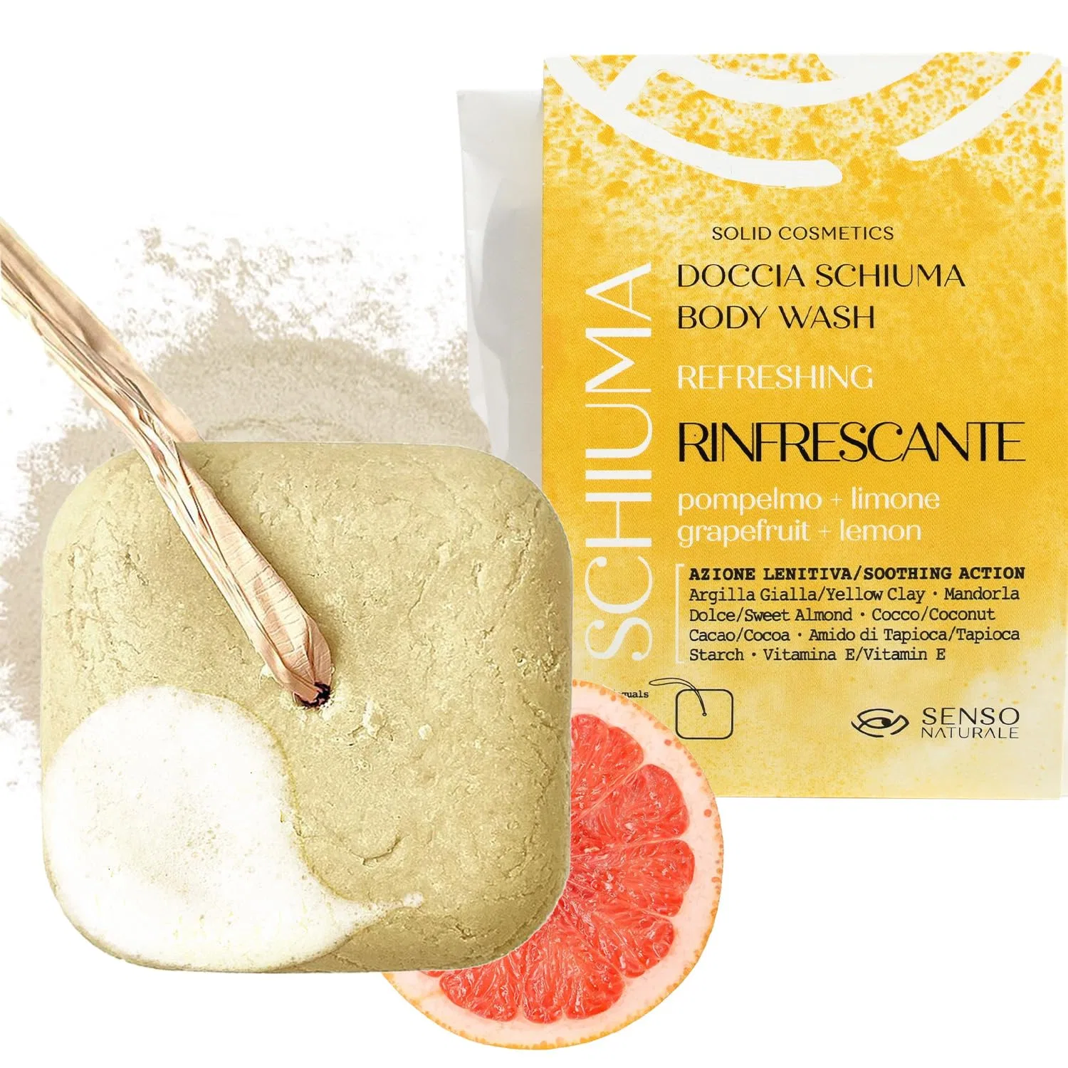 Твердая пена для душа с желтой глиной и тапиоковым крахмалом Senso Naturale, 85 г