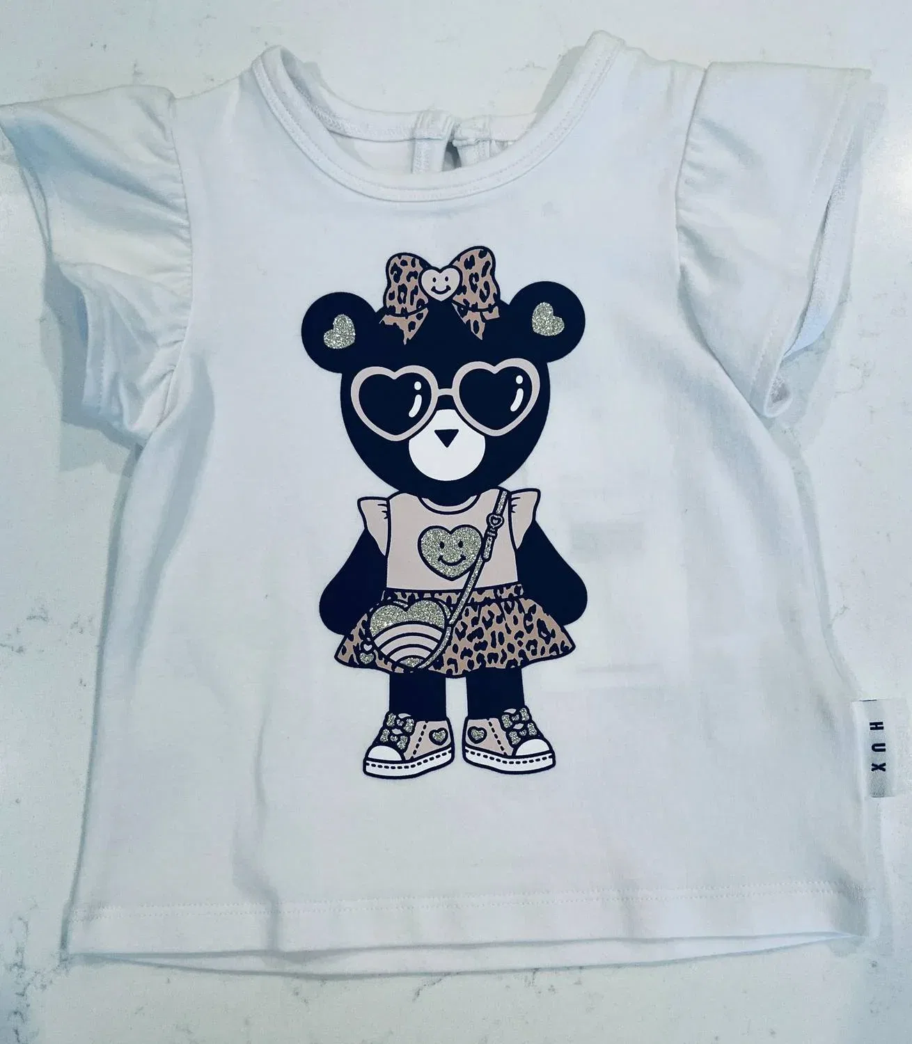 Детская футболка для девочек с принтом Teddy Heart Eyes Print Huxbaby, White
