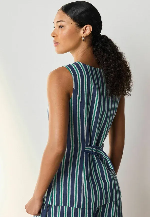 Жилет из льна с хлопком, полосатый, Waistcoat Next, navy green stripe, темно-зеленый — фото 3