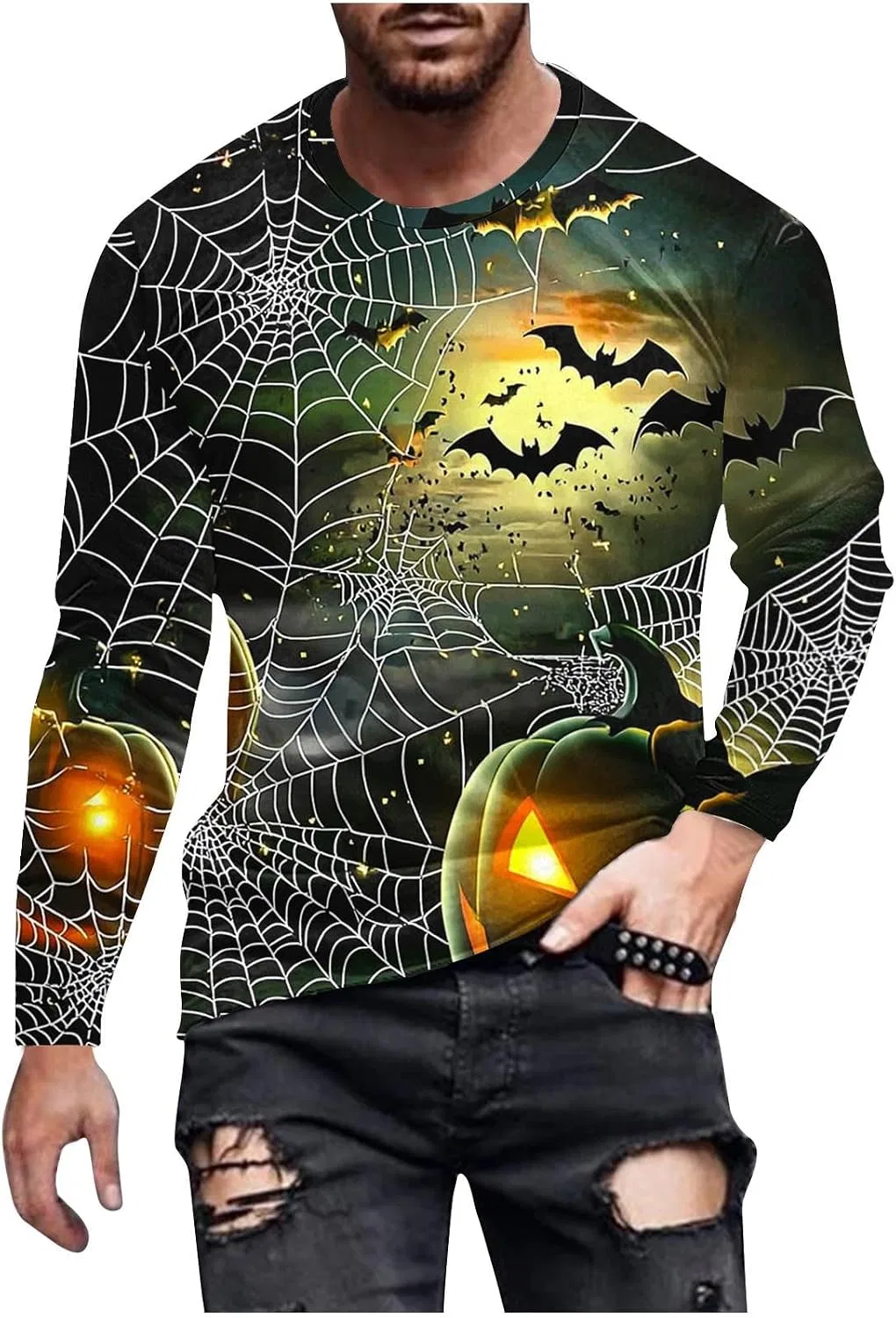Мужская футболка с принтом Halloween Long Sleeve, D4_gray