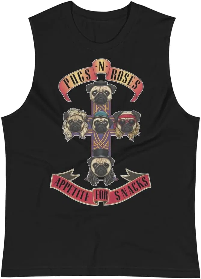 Мужская майка с принтом Pugs N' Roses Generic, Black