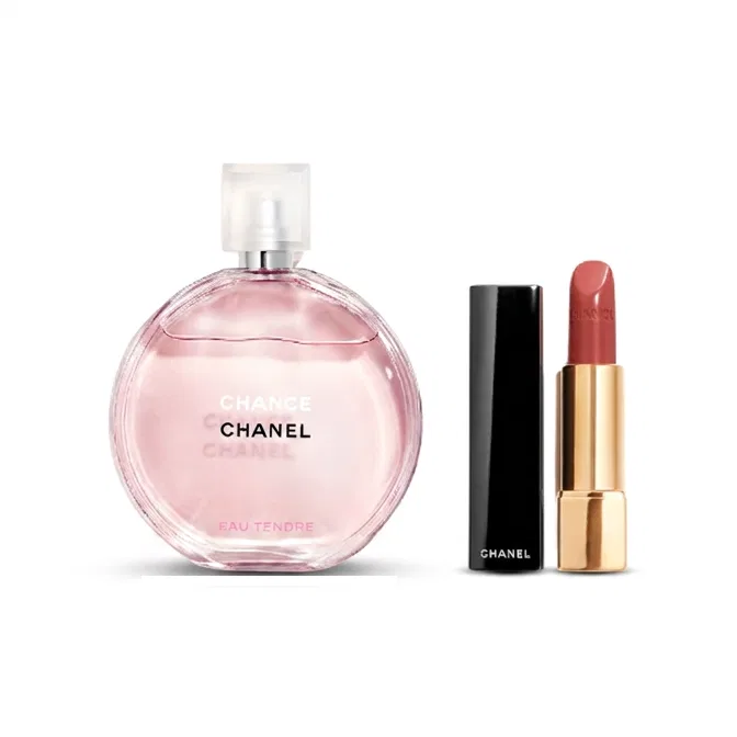 Женский набор парфюма и блеска для губ Pink Encounter Perfume Dazzling Charm Lipstick Makeup Sets CHANEL, Floral Fruity