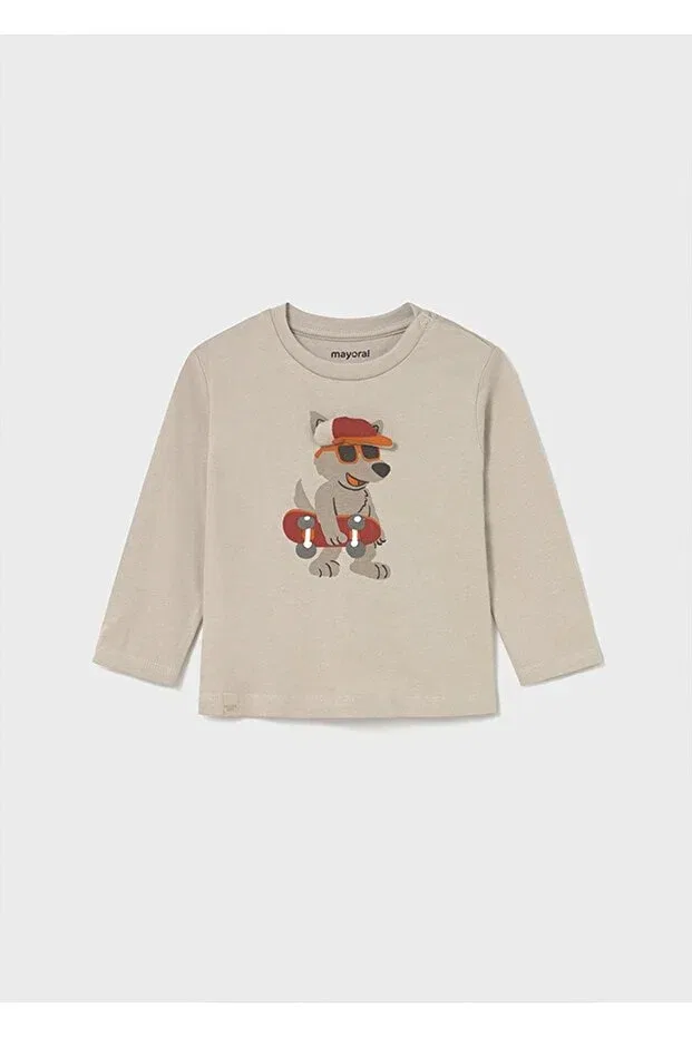 Детская футболка с длинным рукавом с принтом Winter baby boy long sleeve tshirt Mayoral, Beige