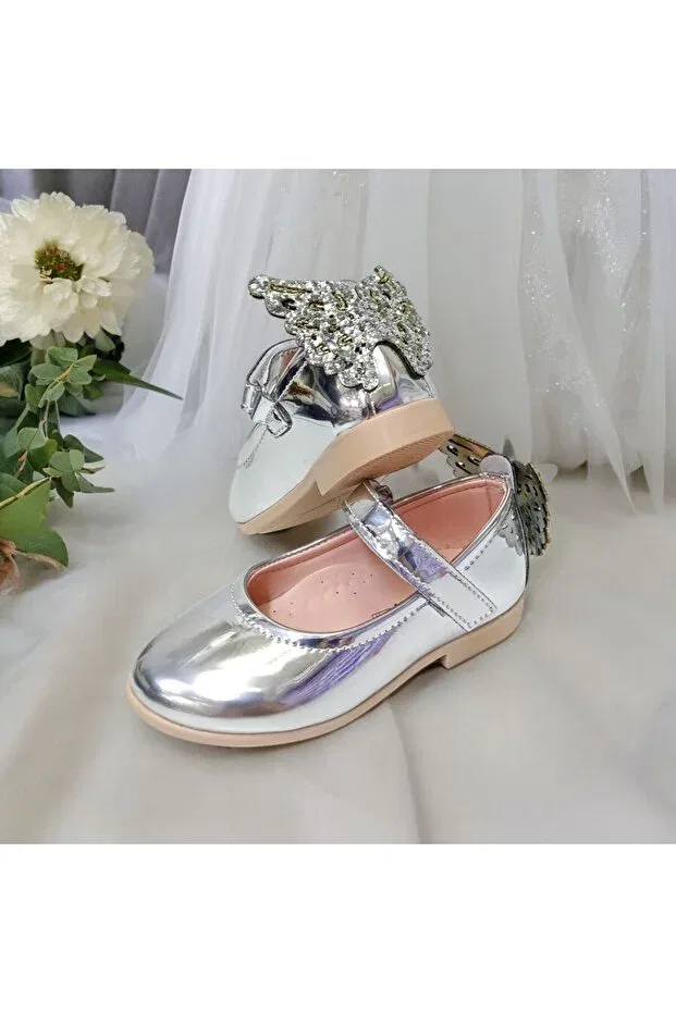 Детские балетки для девочек с принтом Patik Bebe, Silver