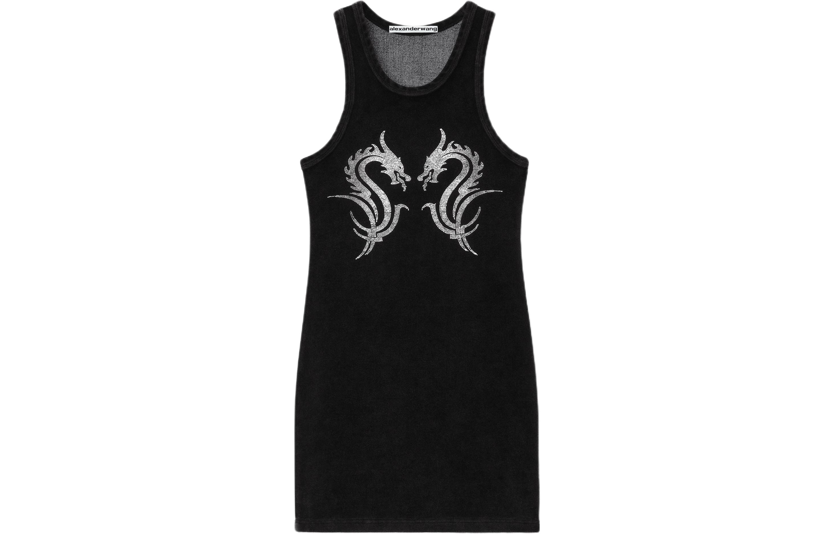 Драконовое платье-мини из велюра с аппликацией Hotfix Alexander Wang, черный — фото 3
