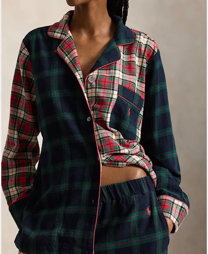 Пижамный комплект Polo Ralph Lauren с длинными рукавами из мягкого хлопка в красную клетку — фото 4