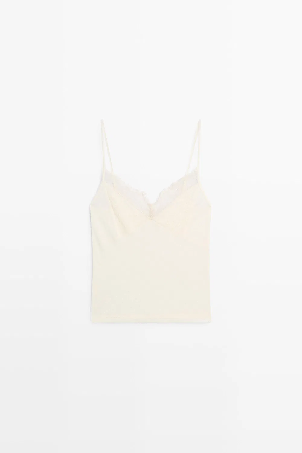 Топ Massimo Dutti Strappy With Lace Detail, кремовый — фото 2